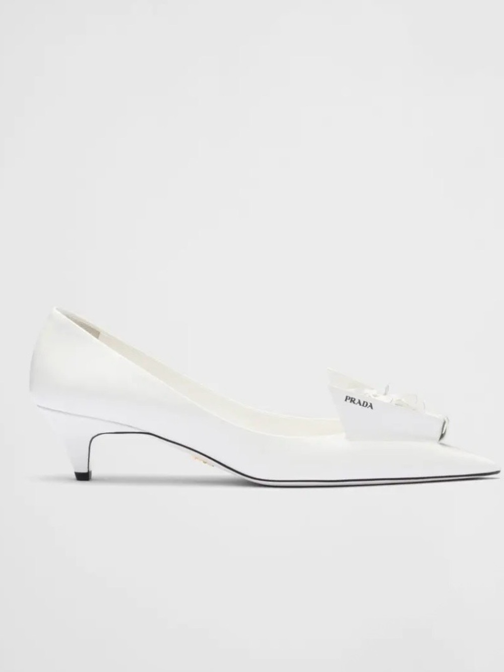 PRADA Bunny Brushed Leather Kitten Heel Pumps Floral Appliqués Size 39 White - Picture 2 of 10